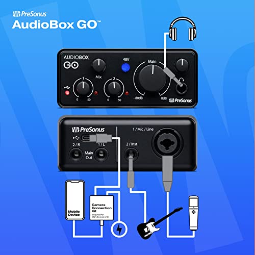 PreSonus AudioBox GO | USB-C Audio Interface for music production with Studio One DAW Recording Software, Music Tutorials, Sound Samples and Virtual Instruments PreSonus AudioBox GO | USB-C Audio Interface for music production with Studio One DAW Recording Software, Music Tutorials, Sound Samples and Virtual Instruments